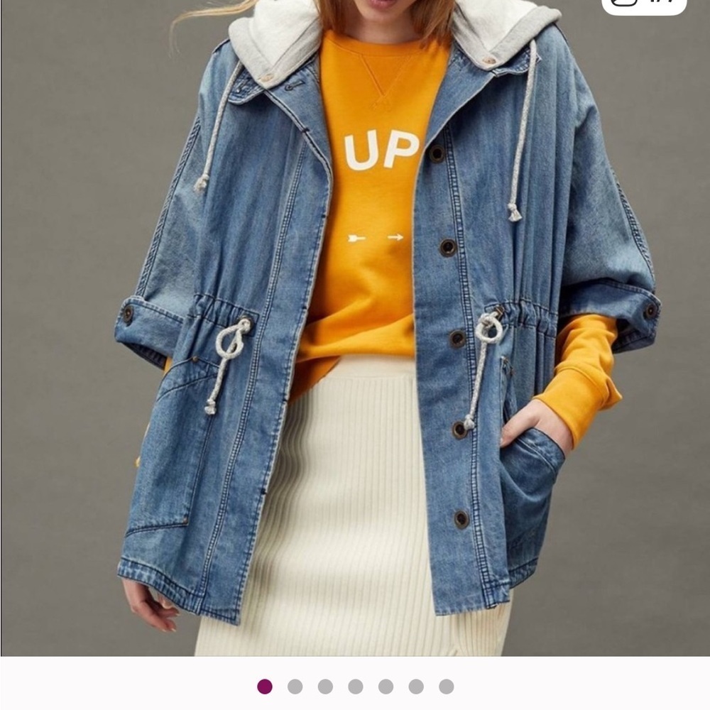 Anthropologie Pilcro Blue Denim Jacket with Gray Hood